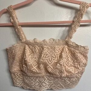 Aerie Lightly Lined Bralette Large Cream Lace, Adjustable & Removable Straps